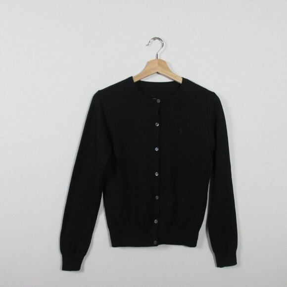 Lauren Ralph Lauren Womens Cardigan Sweater Black S Wool Classic Luxury Knit 214 - Picture 1 of 8